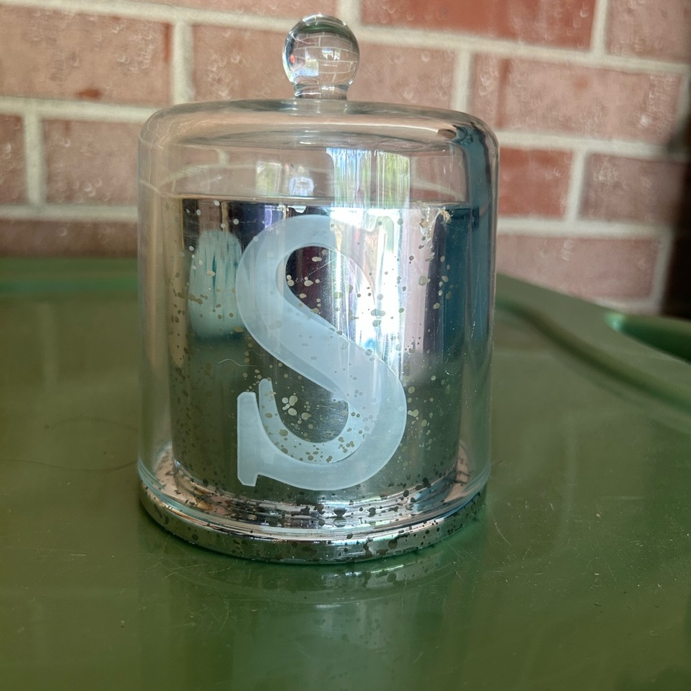 Glass Cloche Candle with Silver S Initial